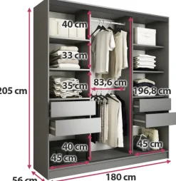 Zestawy Mebli Do Przedpokoju|Szafy Trzydrzwiowe></noscript>BROMARKT Pojemna szafa przesuwna z szufladami i półkami 180 cm LOFT grafit