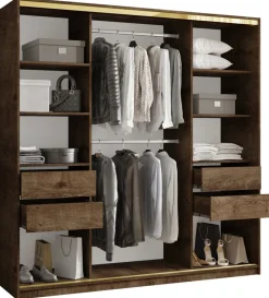 Zestawy Mebli Do Przedpokoju|Szafy Trzydrzwiowe>BROMARKT Pojemna szafa przesuwna z lustrem 200 cm GOLD NEW dąb lefkas