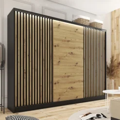 Szafy Trzydrzwiowe|Szafy Do Przedpokoju></noscript>BROMARKT Pojemna szafa przesuwna z lamelami LOFT 250 cm
