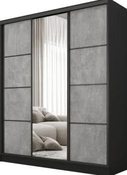 Zestawy Mebli Do Przedpokoju|Szafy Trzydrzwiowe>BROMARKT Pojemna szafa przesuwna z lustrem 160 cm BEST beton