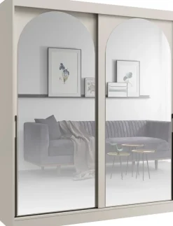 Meble Młodzieżowe|Zestawy Mebli Do Przedpokoju>JUREK Pojemna szafa przesuwna z lustrami 180 cm drzwi MORIN kaszmir