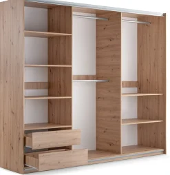 Szafy Dwudrzwiowe|Szafy Do Sypialni>Stolar Pojemna szafa przesuwna z lamelami 250 cm z lustrem SAVINA dąb artisan