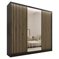 Zestawy Mebli Do Przedpokoju|Szafy Trzydrzwiowe>BROMARKT Pojemna szafa przesuwna z lustrem lamele LOFT 200 cm
