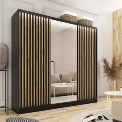 Zestawy Mebli Do Przedpokoju|Szafy Trzydrzwiowe></noscript>BROMARKT Pojemna szafa przesuwna z lustrem lamele LOFT 200 cm