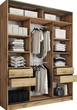 Zestawy Mebli Do Przedpokoju|Szafy Trzydrzwiowe>BROMARKT Pojemna szafa przesuwna z lustrem 180 cm LOFT MAX dąb wotan