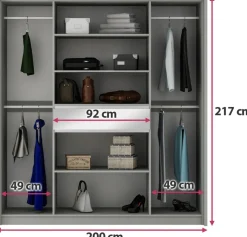 Szafy Do Pokoju Dziecięcego|Szafy Młodzieżowe></noscript>Stolar Pojemna szafa uchylna z lustrem i półkami 200 cm SPARK platinum