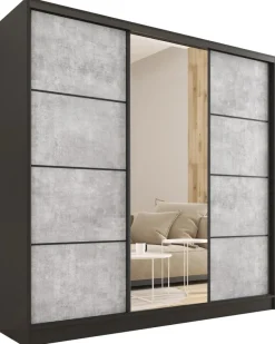 Szafy Trzydrzwiowe|Szafy Do Przedpokoju>BROMARKT Pojemna szafa z lustrem 180 cm LOFT beton mat