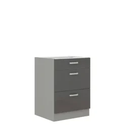 Meble Kuchenne>Lempert Pojemna szafka kuchenna z szufladami połysk 60 cm SILVER szary