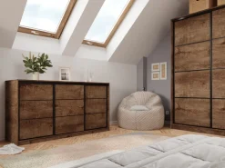 Komody></noscript>BROMARKT Pojemna trzydrzwiowa komoda z szufladami LOFT 180 cm dąb lefkas