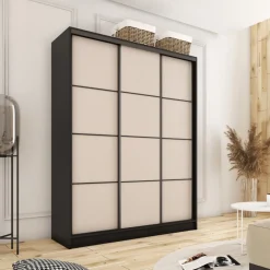 Szafy Trzydrzwiowe|Szafy Do Przedpokoju></noscript>BROMARKT Pojemna trzydrzwiowa szafa przesuwna 180 cm LOFT MAX beż piaskowy