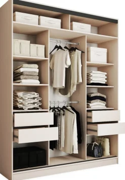 Zestawy Mebli Do Przedpokoju|Szafy Trzydrzwiowe>BROMARKT Pojemna trzydrzwiowa szafa przesuwna 180 cm LOFT MAX beż piaskowy