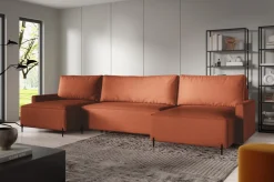 Narożniki></noscript>BROMARKT Pomarańczowy narożnik U na nóżkach rozkładany do salonu NORTON