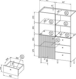 Regały Loftowe></noscript>DOLMAR Regał do salonu z trzema szufladami 90 cm PINNACLE