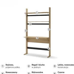 Regały Na Książki|Zestawy Mebli Młodzieżowych></noscript>lenart. Regał z biurkiem 108 cm do pokoju młodzieżowego dąb olejowany OLLIE