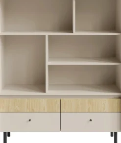 Regały Na Książki>MEBLAR Regał z szufladami do salonu 103 cm beż piaskowy dąb olejowany MALIVO