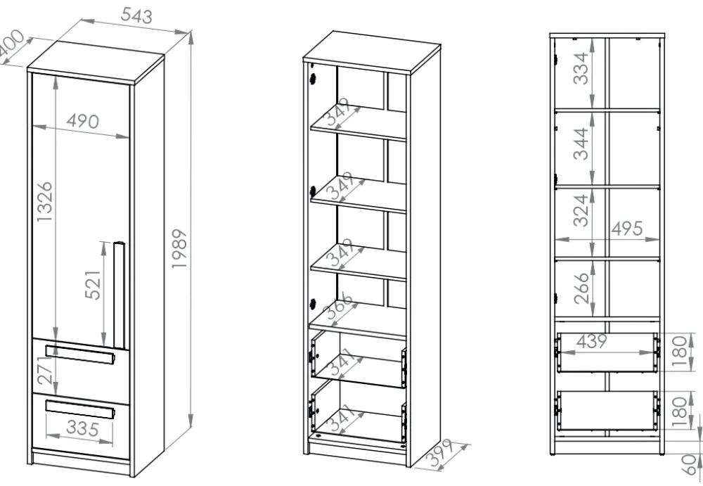 Zestawy Mebli Młodzieżowych>ML Meble Regał zamknięty do pokoju młodzieżowego DROP