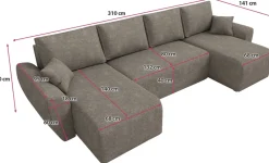 Narożniki></noscript>IZABELLA MEBLE Rogówka boucle w kształcie u z funkcją spania ROTTERDAM U