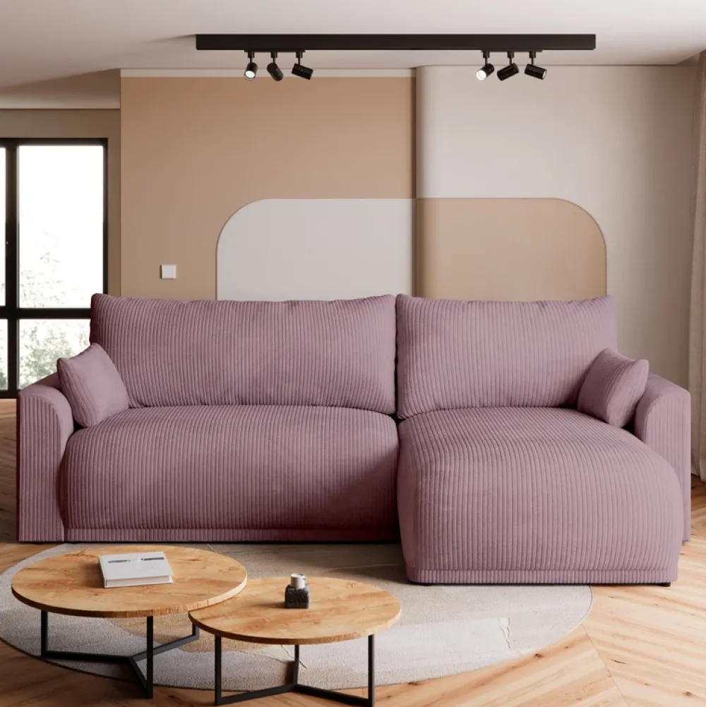 Narożniki|Meble Dla Dzieci>BROMARKT Rogówka do salonu z pojemnikiem i funkcją spania MORENO różowy