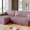 Narożniki>BROMARKT Różowa sztruksowa kanapa narożna z funkcją spania PUMI XL