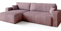Narożniki></noscript>BROMARKT Różowa sztruksowa kanapa narożna z funkcją spania PUMI XL