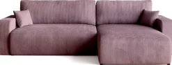 Narożniki></noscript>BROMARKT Różowa sztruksowa kanapa narożna z funkcją spania PUMI XL