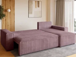 Meble Dla Dzieci|Meble Młodzieżowe>BROMARKT Różowy narożnik sztruksowy z pojemnikiem na pościel ADI