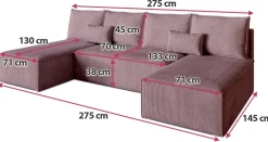 Narożniki></noscript>BROMARKT Różowy narożnik sztruksowy z funkcją spania do salonu TOP U SLIM