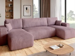 Narożniki>BROMARKT Różowy narożnik z funkcją spania i pojemnikiem na pościel PUMI U