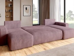 Narożniki>BROMARKT Różowy narożnik z funkcją spania i pojemnikiem na pościel PUMI U