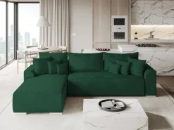 Meble Dla Dzieci|Narożniki></noscript>BROMARKT Rozkłada kanapa narożna do salonu SYDNEY welur butelkowa zieleń