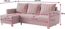 Meble Dla Dzieci|Narożniki></noscript>Rimal Rozkładana kanapa narożna do salonu z funkcją spania pudrowy róż FOCUS