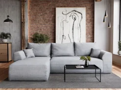 Meble Dla Dzieci|Narożniki></noscript>BROMARKT Rozkładana kanapa narożna z funkcją spania szara sztruksowa ROMEO