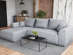 Meble Dla Dzieci|Narożniki></noscript>BROMARKT Rozkładana kanapa narożna z funkcją spania szara sztruksowa ROMEO