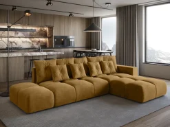 Narożniki></noscript>BROMARKT Rozkładany narożnik do salonu z funkcją spania i pojemnikiem RAMIRO musztardowy