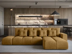 Narożniki></noscript>BROMARKT Rozkładany narożnik do salonu z funkcją spania i pojemnikiem RAMIRO musztardowy