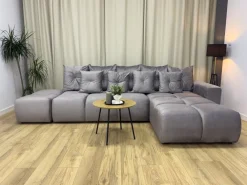 Narożniki></noscript>BROMARKT Rozkładany narożnik do salonu z funkcją spania i pojemnikiem RAMIRO musztardowy