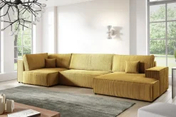 Narożniki>BROMARKT Rozkładany narożnik do salonu w kształcie U nowoczesny musztardowy PABLO MAXI