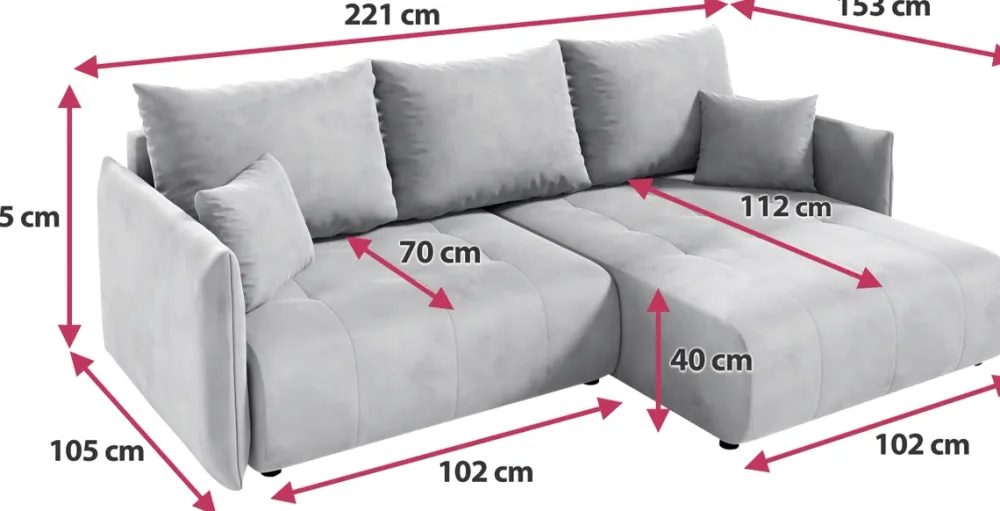 Meble Dla Dzieci|Narożniki>BROMARKT Rozkładany narożnik do salonu z funkcją spania szary HUDSON