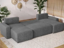 Narożniki>BROMARKT Rozkładany narożnik z funkcją spania do salonu PLUSH U szary sztruks