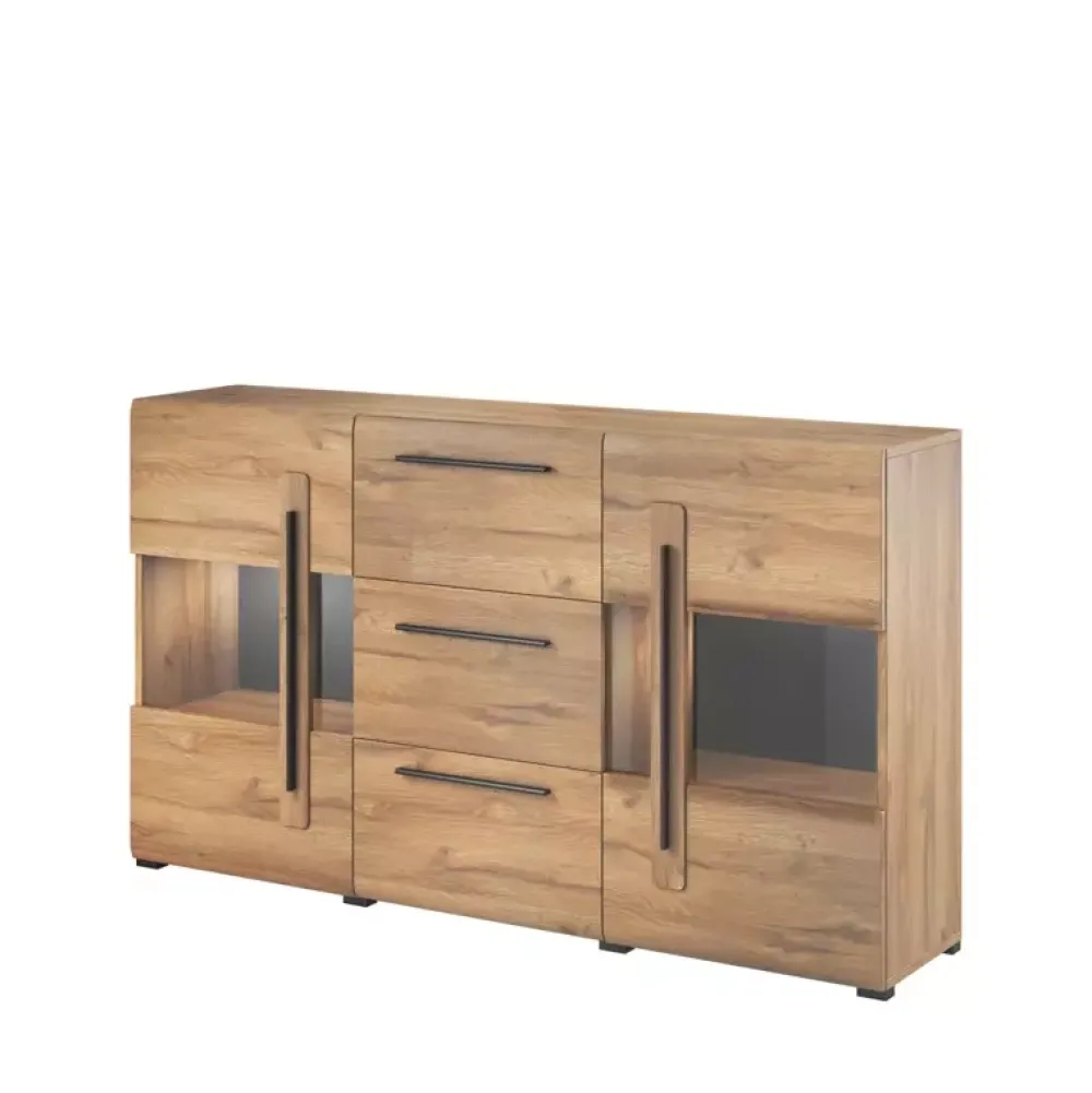 Zestawy Mebli Do Salonu|Komody>Helvetia Rustykalna komoda ze szklanymi drzwiami TELOS dąb grandson