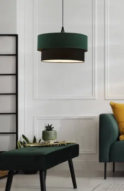 Oświetlenie Przedpokoju|Oświetlenie Jadalni>Candellux Lighting Solanto lampa wisząca czarny 1x60 e27 abażur duo 35+30 but.zieleńzłoto +czarny