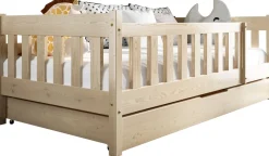 Meble Dla Dzieci|Łóżka Dziecięce>Meblomal Sosnowe łóżko do pokoju dziecięcego z barierką i szufladą 80x160 cm NEBULA sosna naturalna