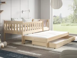 Łóżka Dziecięce|Łóżka Ze Stelażem></noscript>Meblomal Sosnowe łóżko do pokoju dziecięcego z barierką 80x160 cm NEBULA sosna naturalna