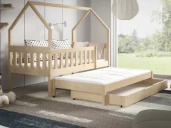 Łóżka Dziecięce|Łóżka Ze Stelażem></noscript>Meblomal Sosnowe łóżko domek do pokoju dziecięcego 80x160 cm z barierką MELANIA sosna naturalna
