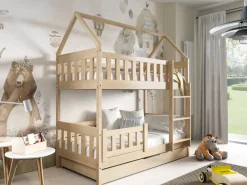 Łóżka Młodzieżowe|Łóżka Dziecięce>Meblomal Sosnowe łóżko piętrowe do pokoju dziecięcego z barierką 80x190 cm MELANIA sosna naturalna