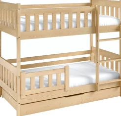 Meble Dla Dzieci|Łóżka Młodzieżowe>Meblomal Sosnowe łóżko piętrowe z barierką i pojemnikiem do pokoju dziecięcego 80x190 cm LUMISLE sosna naturalna