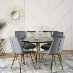 Stoły></noscript>MEBEL ELITE Stół do jadalni 100 cm okrągły czarny złote nóżki TILIA