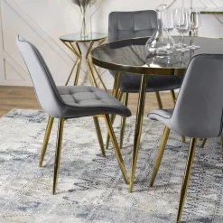 Stoły></noscript>MEBEL ELITE Stół do jadalni 100 cm okrągły czarny złote nóżki TILIA