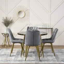 Stoły></noscript>MEBEL ELITE Stół do jadalni 100 cm okrągły czarny złote nóżki TILIA