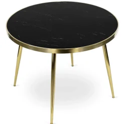 Stoły></noscript>MEBEL ELITE Stół do jadalni 100 cm okrągły czarny złote nóżki TILIA